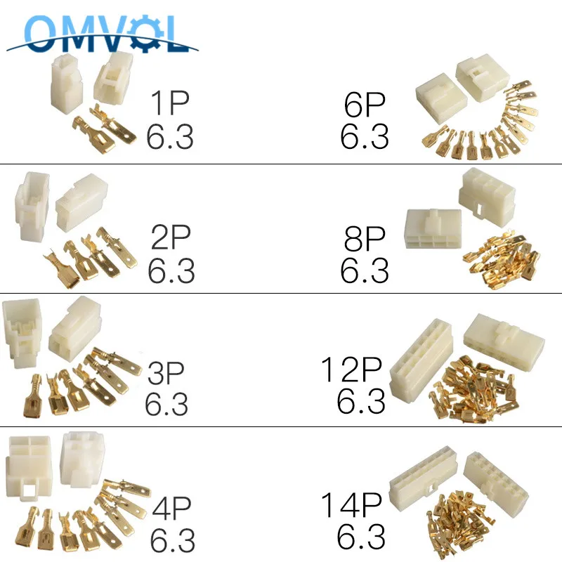 5 комплектов, 6,3 мм, 1 P, 2 P, 3 P, 4 P, 6 P, 8 P, 12 P, 14P pin/way, комплекты обжимных клеммных разъемов, штепсельная Вилка для мотоцикла, автомобиля