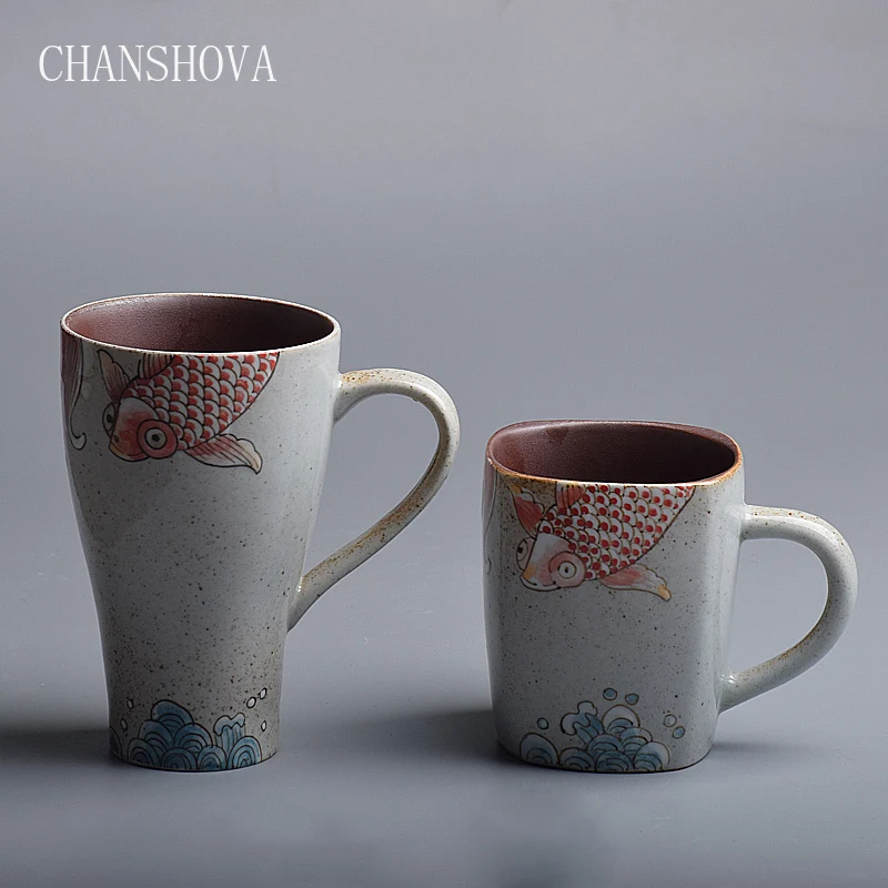 CHANSHOVA китайский Стиль 350 420 мл ручная роспись с рисунком рыбок для мальчиков и Керамика кофейная кружка фарфоровые кофейные чашки и кружки Питьевая утварь