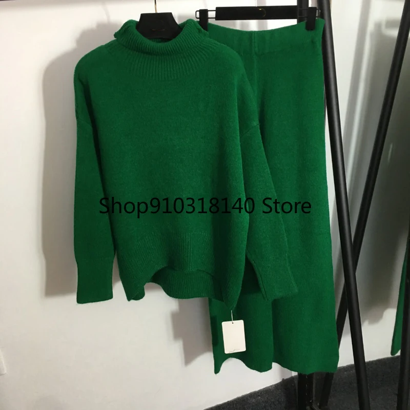 

Дизайнерский вязаный комплект из 2 предметов, пуловер свободного кроя с высоким воротом и широкие брюки с эластичным поясом, 7 цветов, 11,19, 2021