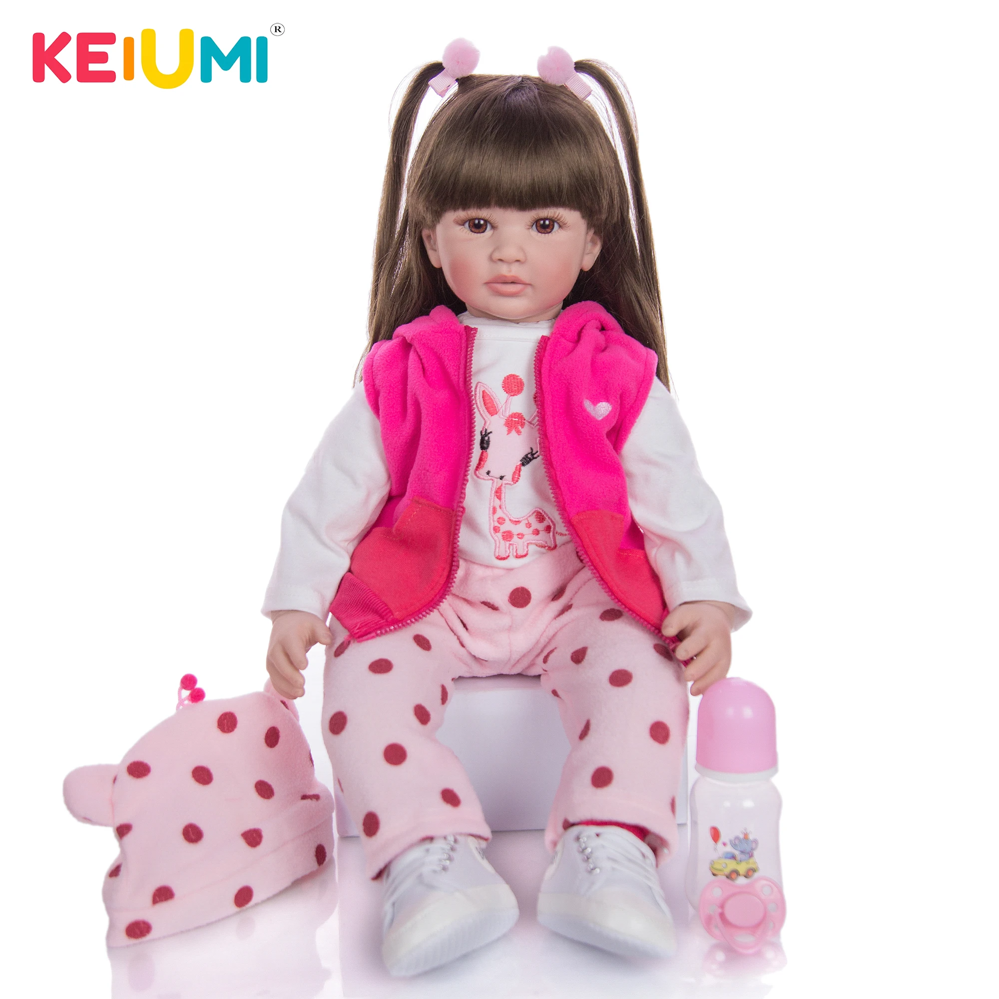 KEIUMI горячая распродажа 24 дюйма милые куклы для девочек реалистичные 60 см девочка-реборн с длинными волосами игрушка для детей день рождения сюрприз