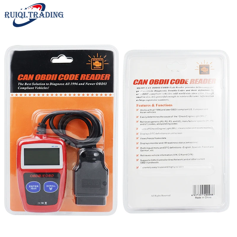 Считыватель кодов OBD2 MS309 MaxiScan, инструмент для диагностики неисправностей автомобиля, сканер для обслуживания автомобиля (art.: 3920b77e4fa88) - 3920b77e4fa88
