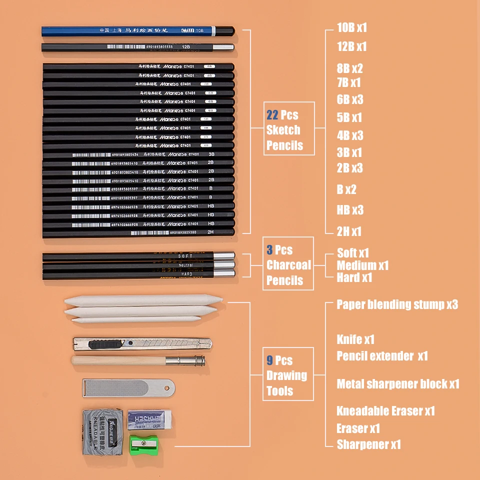 35 шт. набор карандашей для скетчей профессиональные деревянные карандаши с