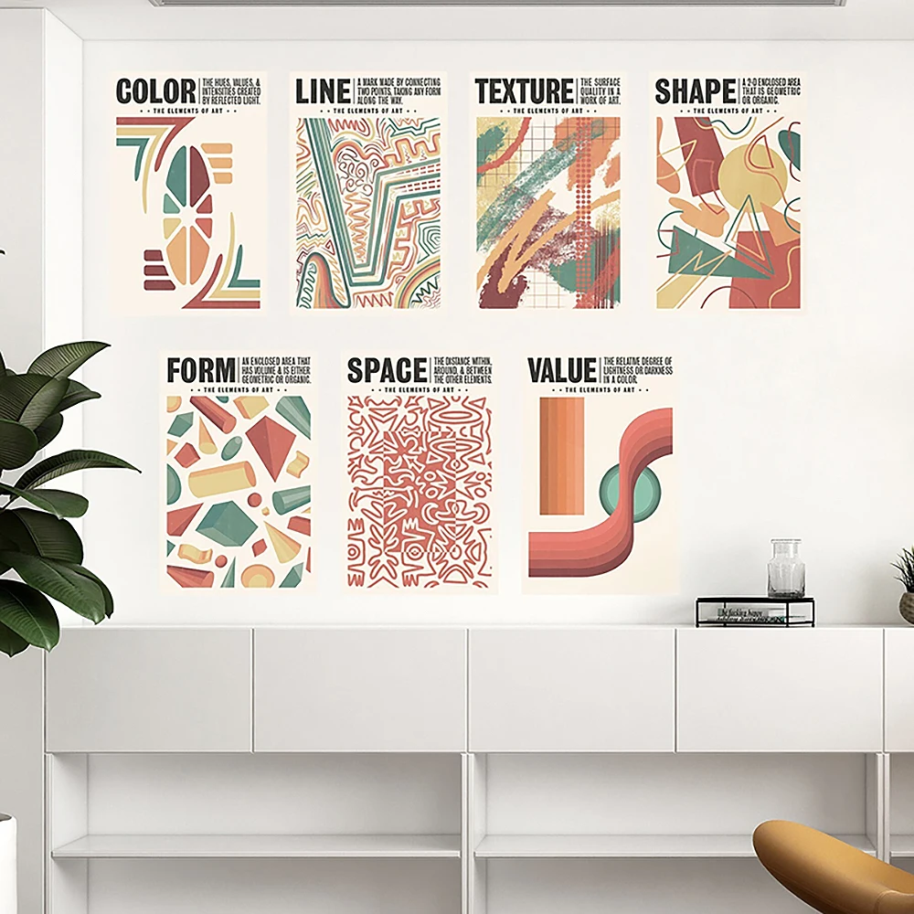 Винтажные абстрактные принты на холсте цветные линии текстура форма