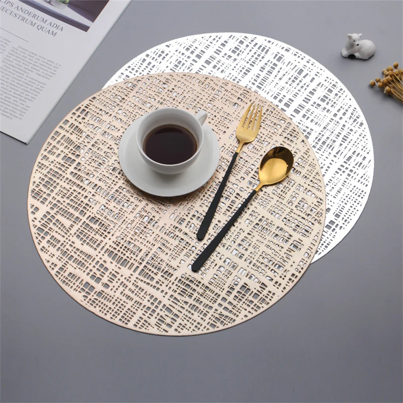 

PVC Round Hot Stamping Placemat Heat Insulation Pad Coffee Coaster Pads Home Decor Cup Mats Tableware Mat Table Placemats