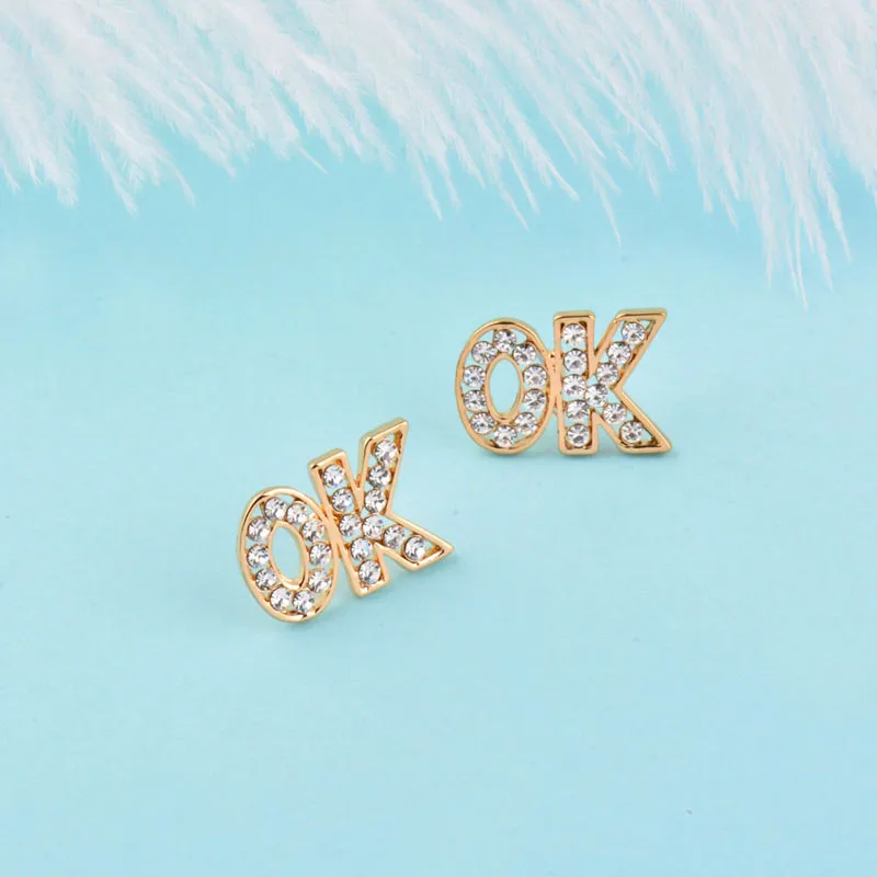 SINLEERY сверкающие серьги гвоздики с надписью OK маленькие желтого золотого и