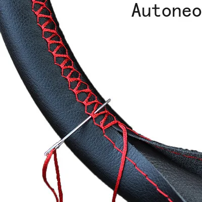 

Braid on Steering Wheel Car Steering Wheel Cover with Needles and Thread Artificial Leather Diameter 38cm Auto Car Accessories