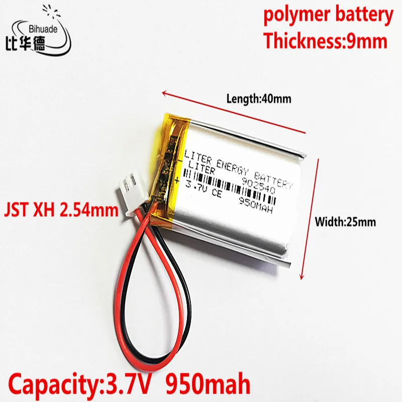Литий-полимерная аккумуляторная батарея 3 7 в 950 мАч 902540 JST XH 2 54 мм для Mp3 наушников