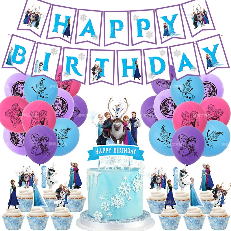 

1 компл./лот "Холодное сердце", набор для торта, Эльза, Анна, принцесса, день рождения, воздушные шары, подвесной баннер, топперы для кексов