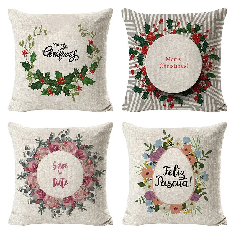 

4Pcs Christmas Flower Pillowcase Geometric Throw Cushion Pillow Cover Printing Cushion Pillow Case For Bedroom Office