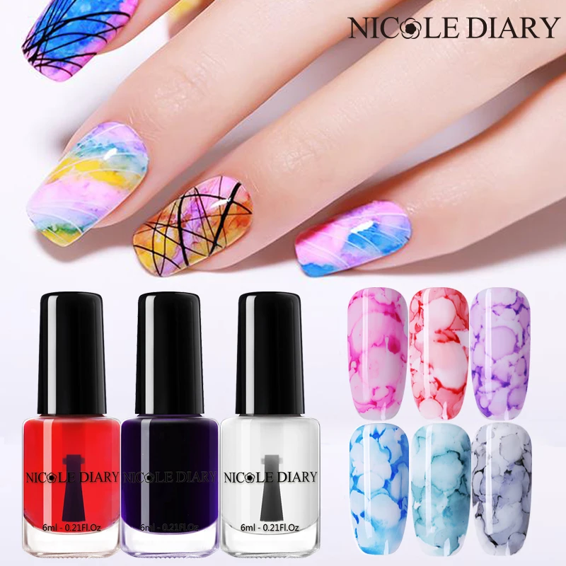 Акварельные чернила NICOLE DIARY лак для ногтей мраморный дымовой эффект Блестящий