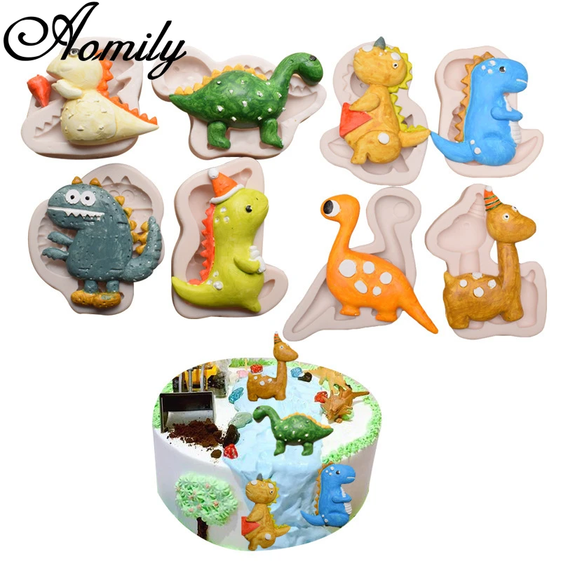 

Aomily 8 видов стилей динозавров силиконовые формы Fondant (сахарная) формы для тортов шоколад для конфетов, пресс-форм DIY тираннозавр инструменты ...
