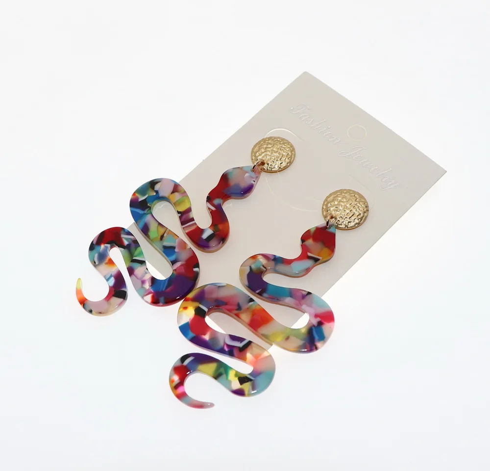 Женские акриловые серьги в виде змеи длинные Черепаховые форме ракушки крупные