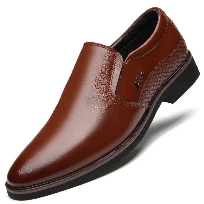 

Summer New Men's Shoes Genuine Leather Simple Dress Business Shoes round Toe Slip-on Men's Shoes