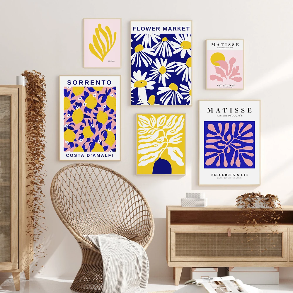 Настенный постер Matisse с изображением синего желтого цветка на холсте для выставки в скандинавском стиле, настенные картины для гостиной, до...