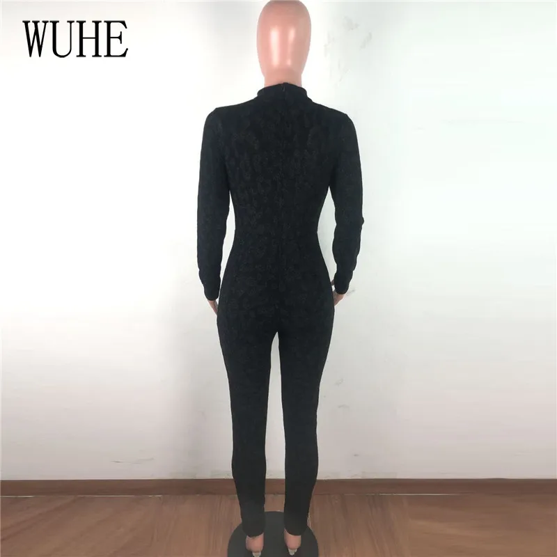 

WUHE Leopard Print Jumpsuits Hollow Out Long Sleeve O Neck Bag Hip Skinny Streetwear Vintage Nightclub Casual Sports Overalls