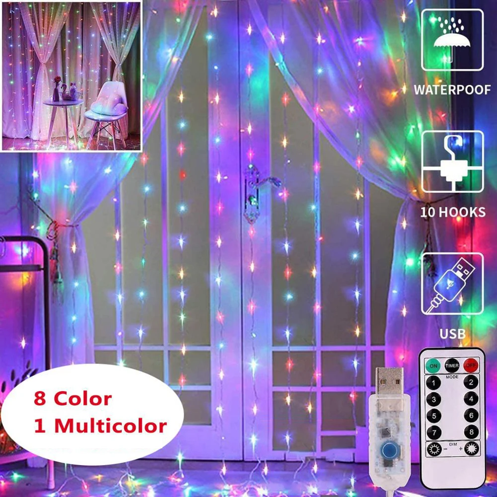 

3M 300LED String Fairy Lights Garland Curtain Lamp USB Remote Control New Year Christmas Decorations for Home Bedroom Window