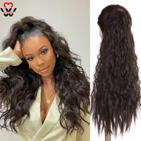 long corn curl black ponytail hair synthetic extensions heat resistant hair 24inch wrap around pony hairpiece for women