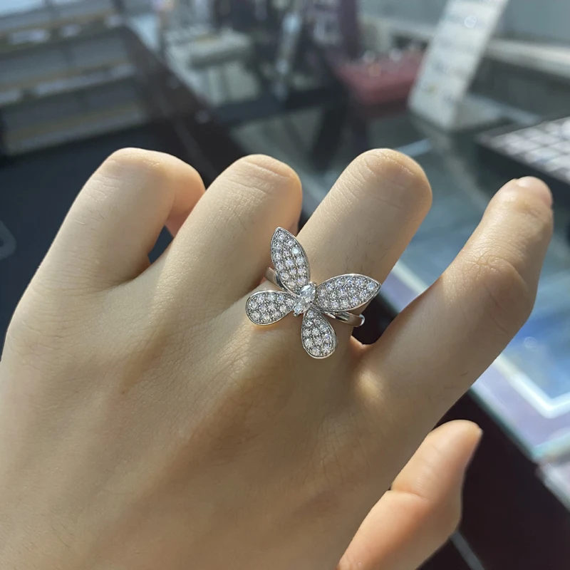 

Trendy 100% 925 Sterling Silver Created Butterfly Engagement Rings High Carbon Diamond Lovely Party Jewelry Fine Jewelry Gift
