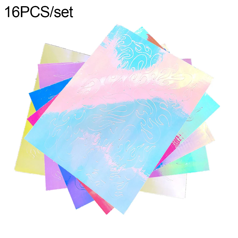 16 листов яркие цвета Набор стикеров для нейл арта огненное пламя полые наклейки s