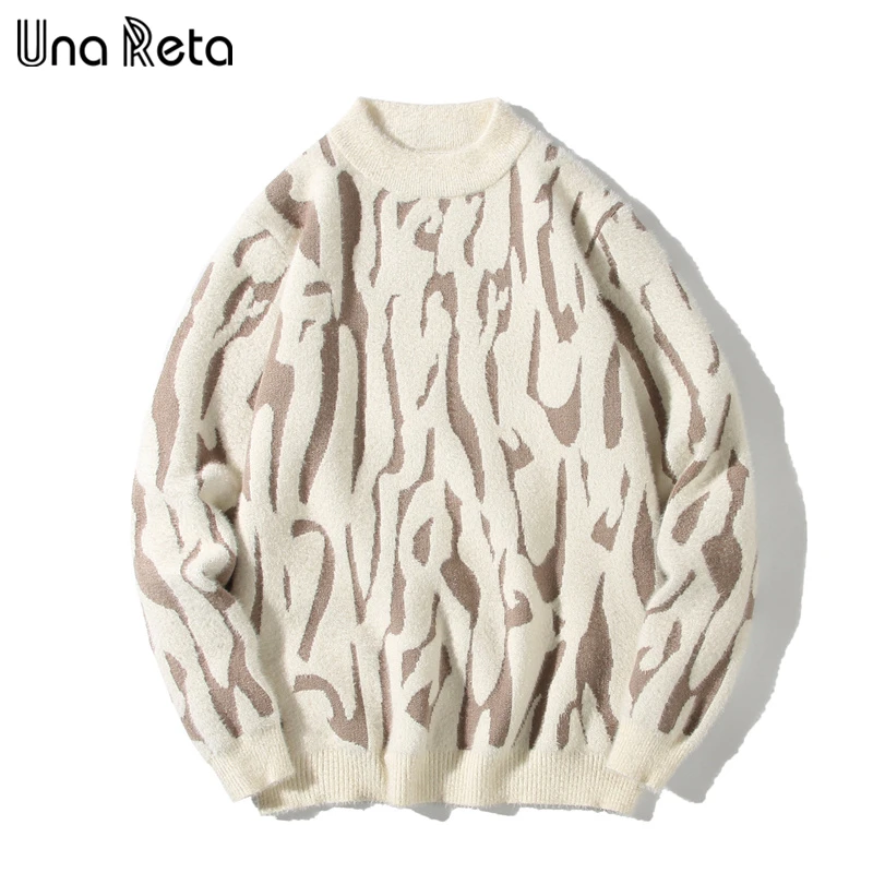 

Una Reta Print Sweater Men New Autumn Streetwear Men's Clothes Hip Hop Pullover Men Patchwork Oversize Soft Couple Sweater