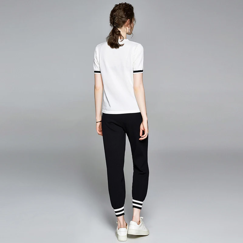 

Spot film - Europe fashionable western style round collar knitting leisure ice silk short sleeve two-piece suit