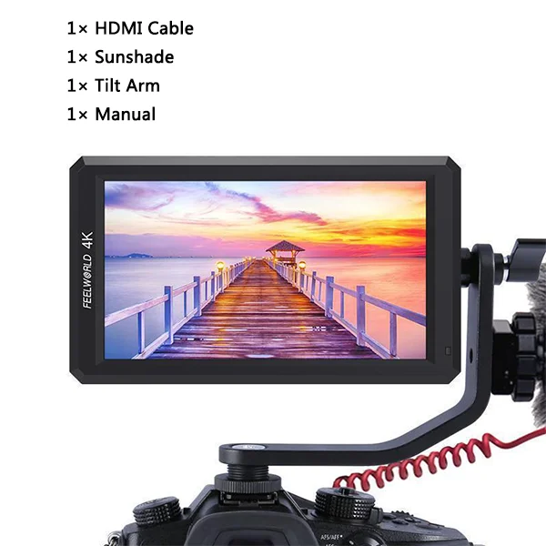 Feelworld F6 5,7 дюймов Full HD 1920x1080 ips DSLR HDMI полевой видео монитор с наклонным рычагом питания для ручного карданного стабилизатора