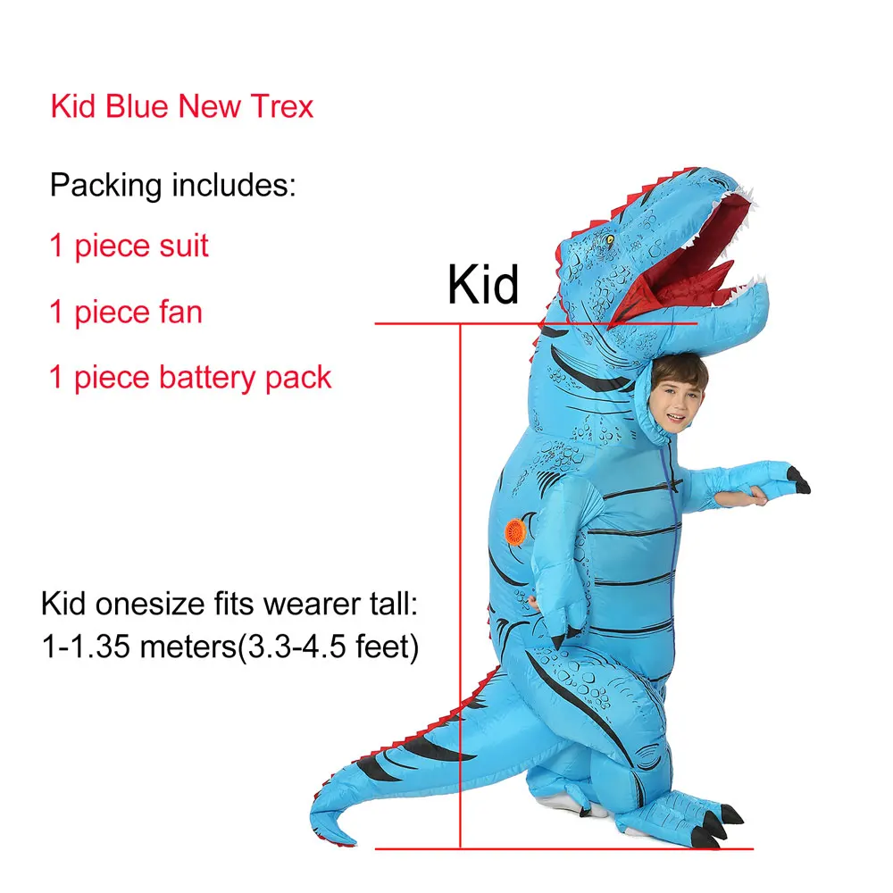 Kid New Blue JYZCOS надувной костюм для детей и взрослых костюм динозавра нарядное платье динозавра из мультфильма костюм T-Rex карнавальный костюм - Цвет: Kid New Blue
