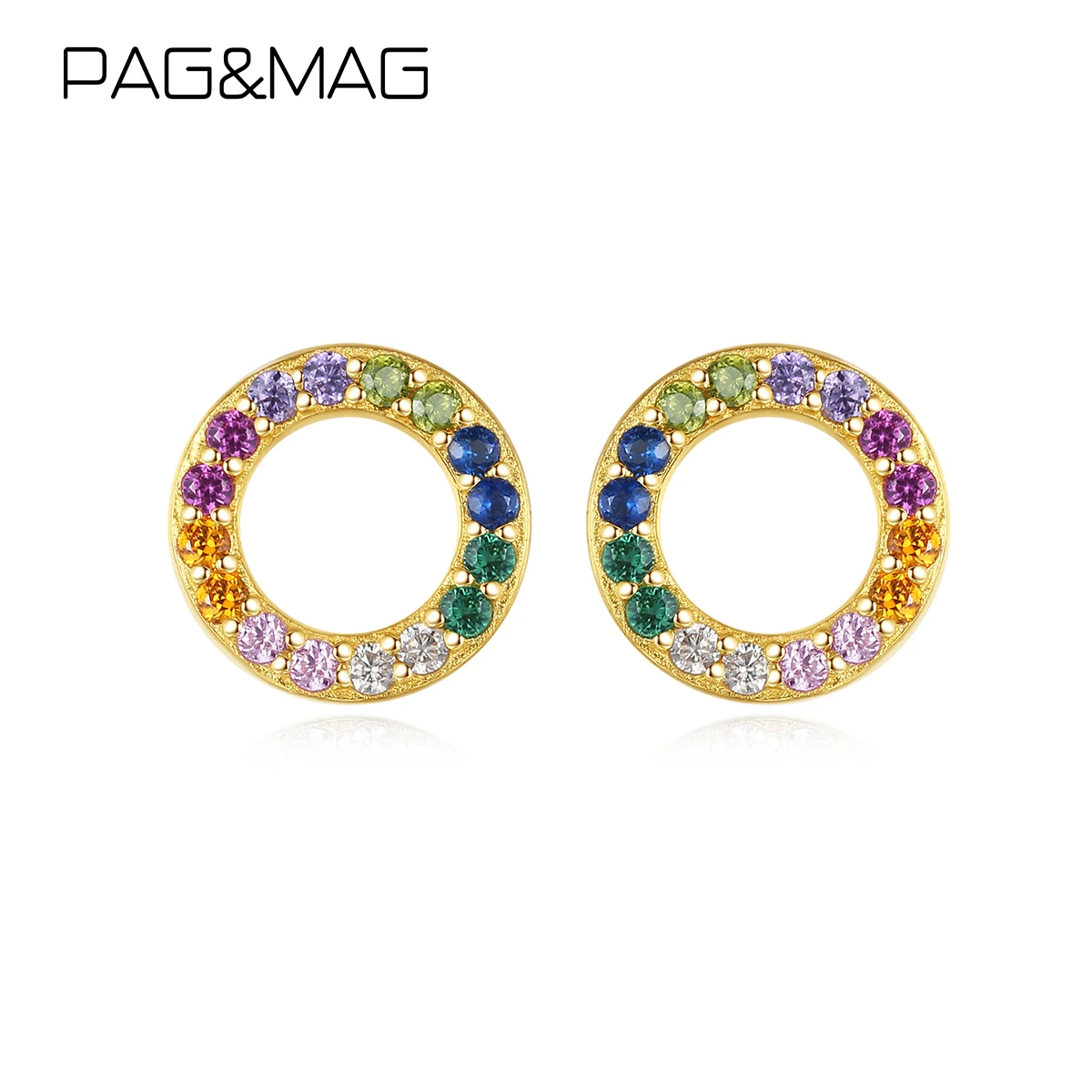

PAG&MAG Multicolor CZ 925 Sterling Silver Simple Round Female Sud Earrings Jewelry For Women Sterling Silver Jewelry Gift