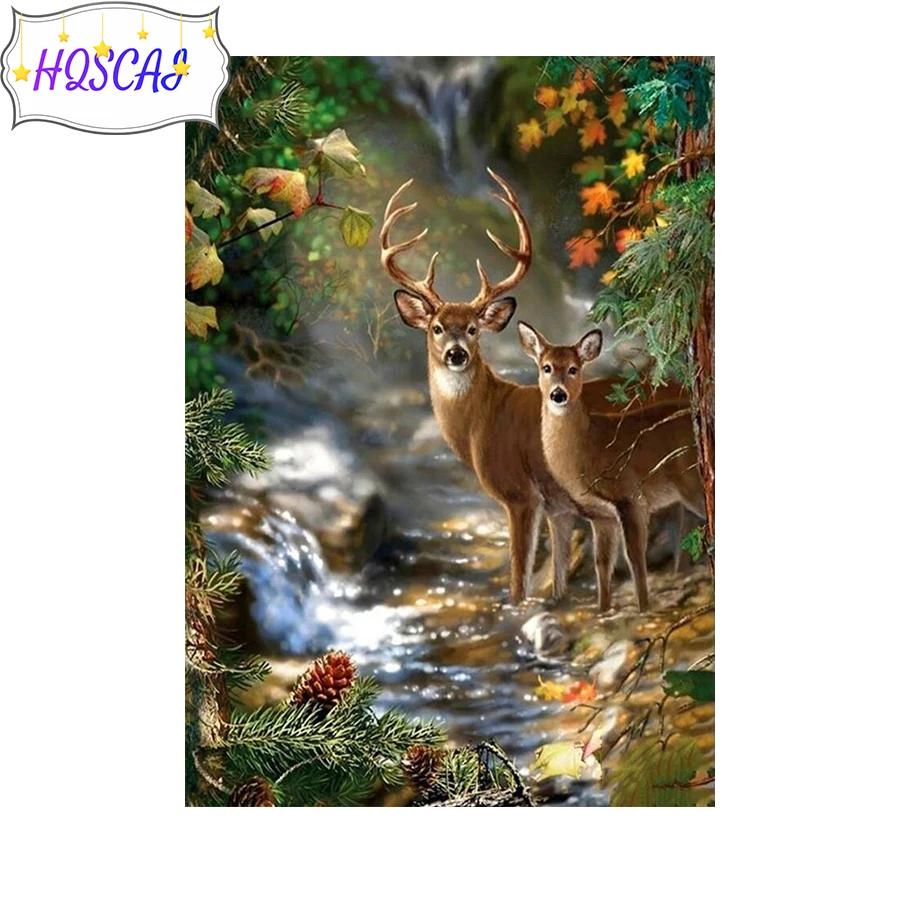 

5D DIY Diamond Painting River pine deer animal Cross Stitch Full Drill Embroidery Mosaic Picture Of Rhinestones Gift Home Decor