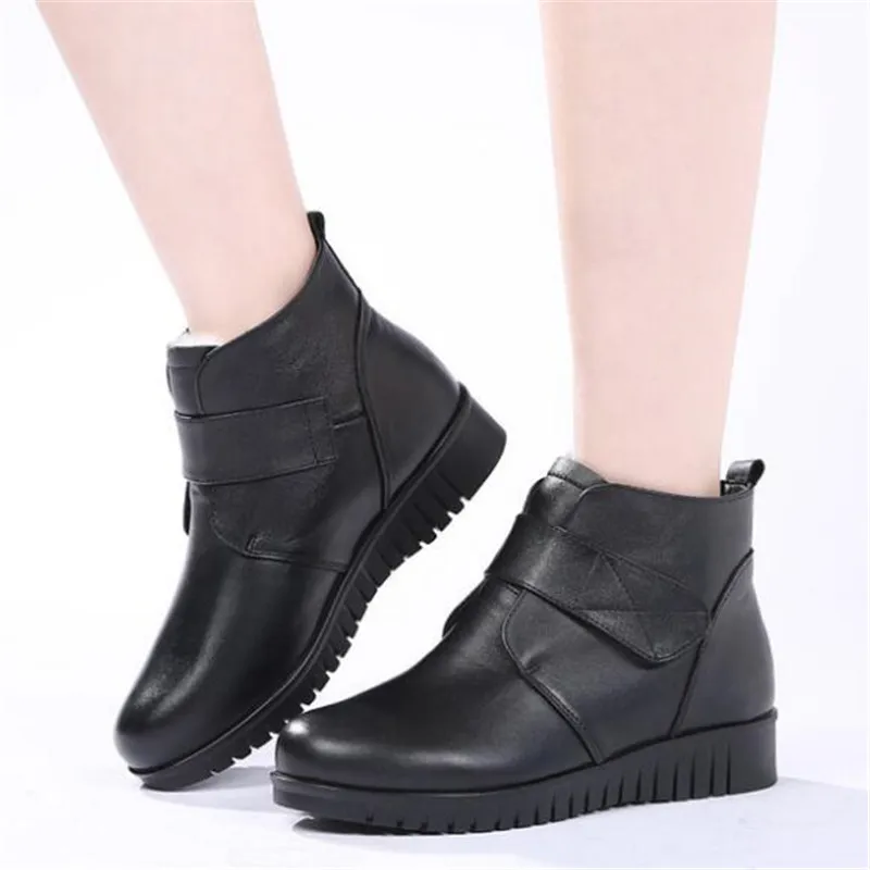 

2019 New Fashion Comfortable Warm Winter Wool Boots Flat Non-slip Genuine Leather Shoes Women Snow Boots Warm Winter Boots