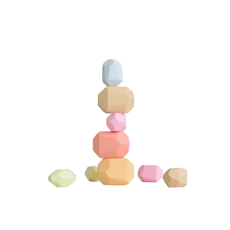 

Creative Jenga Wooden Building Block Colored Stone Educational Toy Cold Tone Nordic Style Stacking Game Children's Wooden Toys
