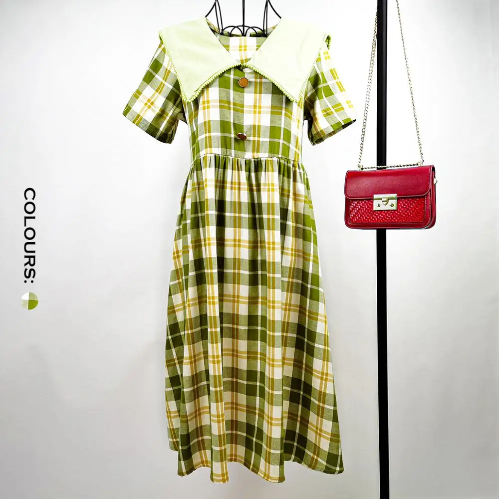 Женское клетчатое платье с коротким рукавом свободное приталенное