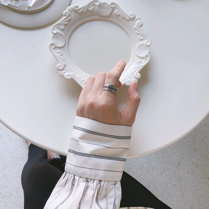 LouLeur Real 925 Silver Sterling Rings Minimalist Line High Quality Wide Ring for Women Casual Office Party Ring Fashion Jewelry