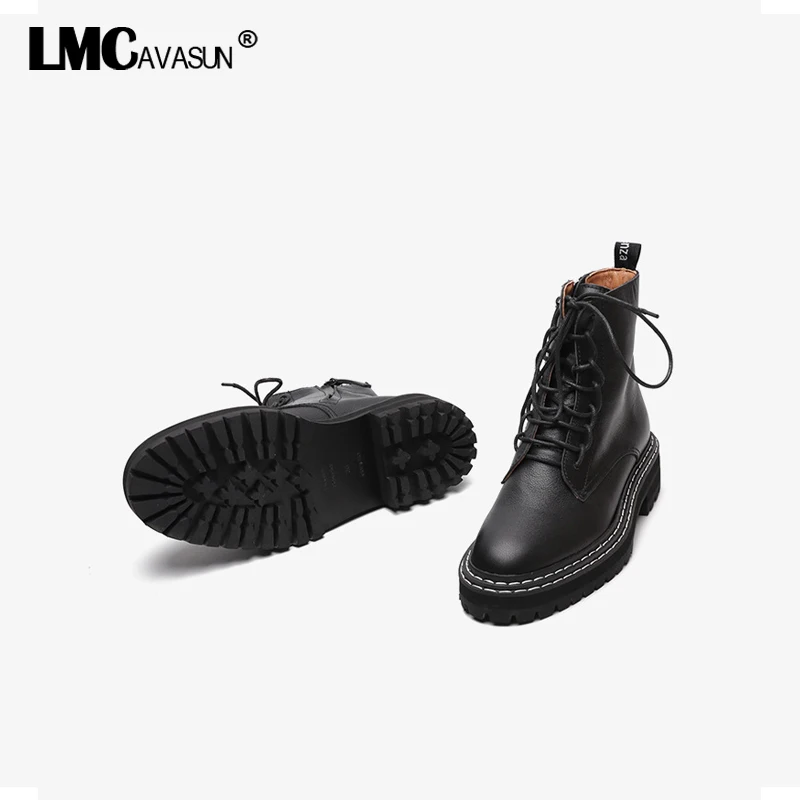 LMCAVASUN/Ботинки martin; зимние ботинки; коллекция года; Модные женские ботинки из мягкой кожи; украшенные тесьмой