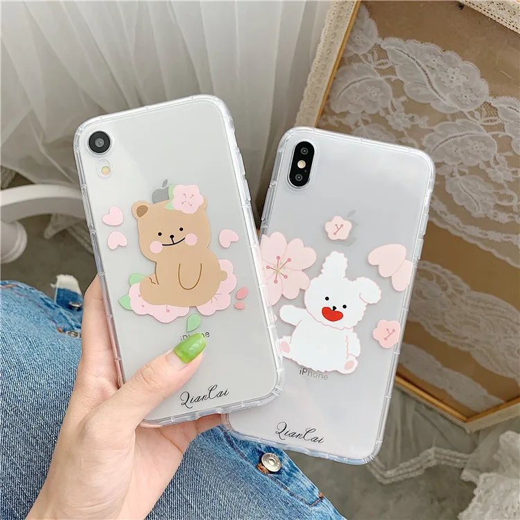 Niceking для iPhone 6, 6s, 7, 8 Plus, X, XR, XS Max, чехол с милым мультяшным медведем, Кроликом, мягкий ТПУ чехол для телефона, для iPhone 11 Pro, Max, чехол