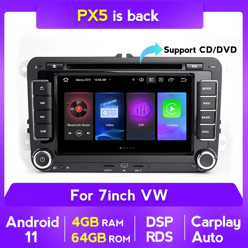 7 &quot8&quot PX5 Android 11 передний бампер автомобиля радио для VW Модели Amarok Caddy EOS Гольф 5/6