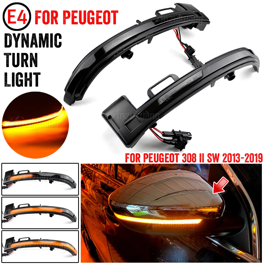 2Pieces LED Dynamic Turn Signal Light For Peugeot 308 II SW Repeater Flashing Indicator Rearview Mirror Blinker Lamps 2013-2019