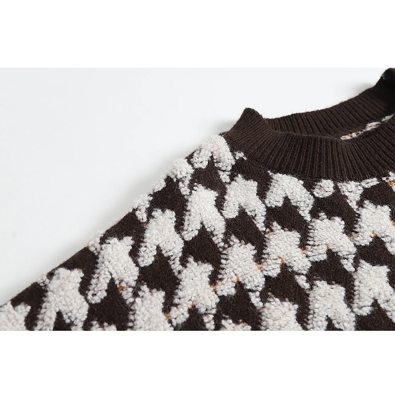 Женский укороченный свитер в клетку пуловер с V-образным вырезом и длинным