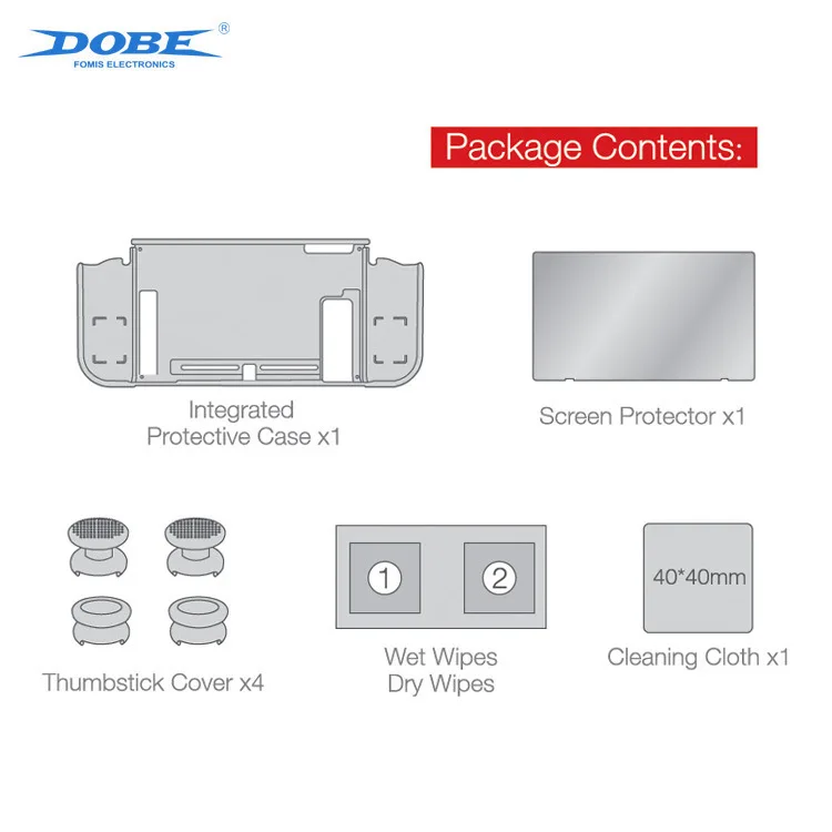 5 In 1 Protective Set For Nintend Swith Console Integrated Case+Screen Protector+Thumb stick Cover+Wet/Dry Wipes+Cleaning Cloth |