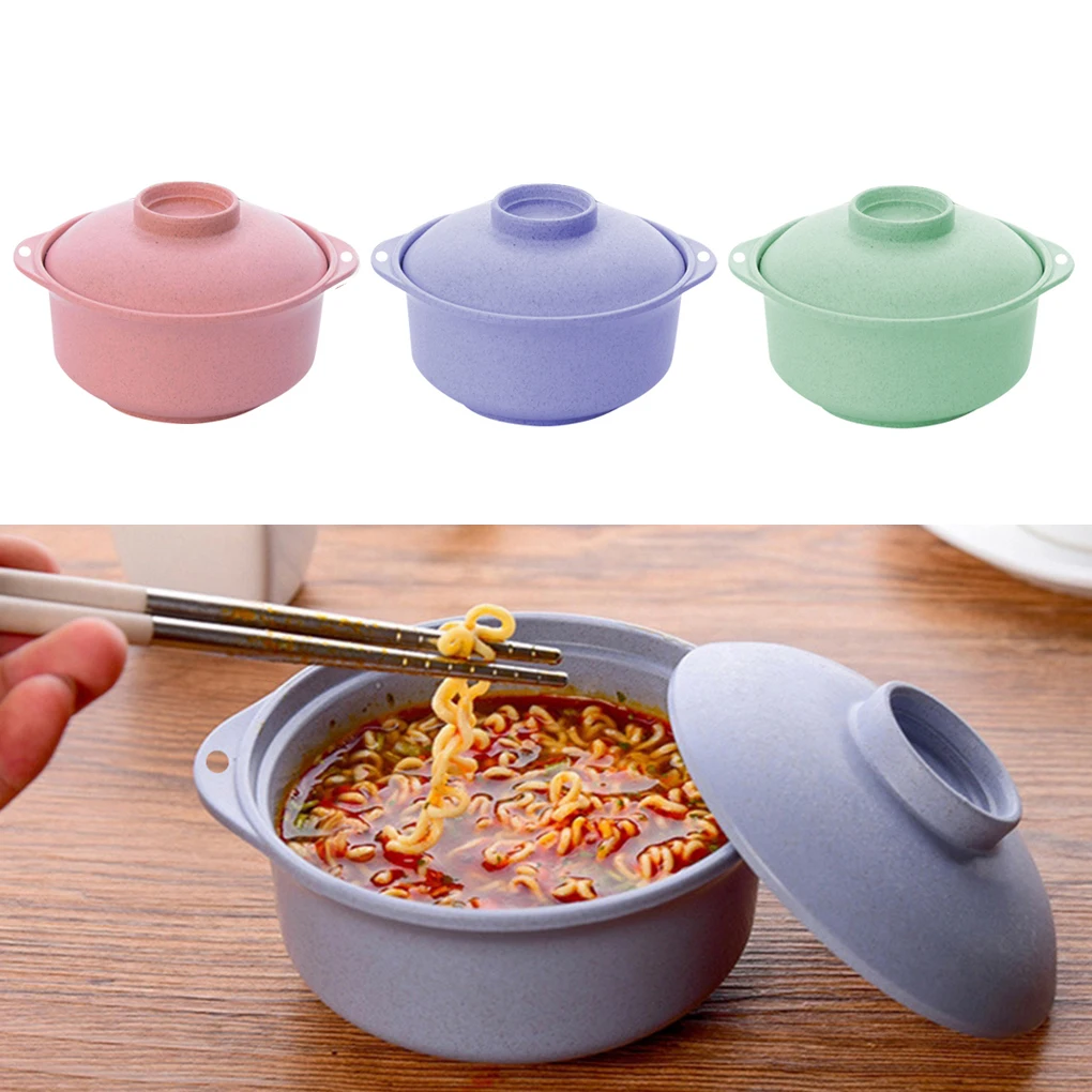 

1 Pcs Wheat Straw Instant Noodles Bowls With Lids Hot Rice Soup Food Container Kitchen Drop Dowl Healthy Tableware