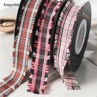 kewgarden 1 25mm tassel plaid ribbon diy hair bow corsage sewing accessories handmade tape packing riband 10 yards