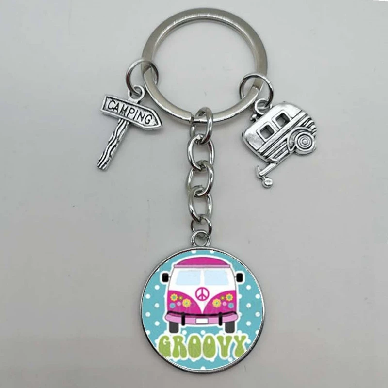 Новинка винтажный брелок для ключей в стиле хиппи с надписью Peace фургон автобус