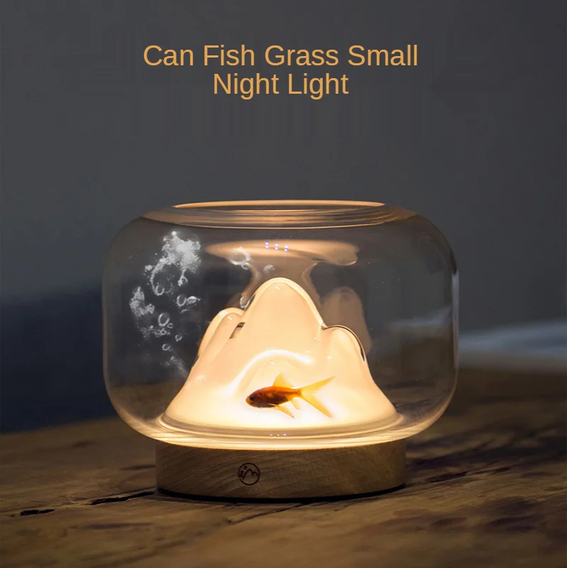 

Warm Mountain Light Creative Glass Fish Tank Decoration Desktop Night Light Simple Handmade Bedside Lamp Valentine's Day Gift