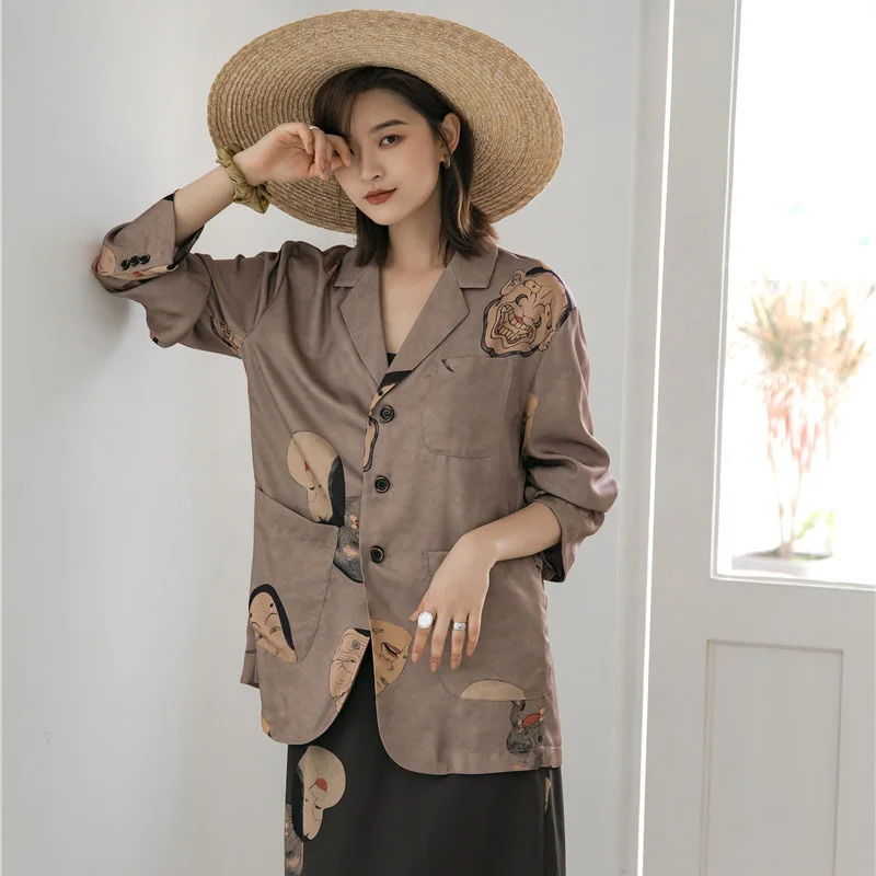 

LANMREM Loose Women Printed Blazer Single Breasted Female Casual Suit Jacket Full Sleeve Outwear Coat 2021 Summer 2D3998