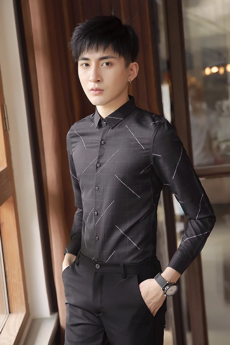 

British Style Black/White Long Sleeve Plaid Shirt Men Clothing 2021 Simple Slim Fit Business Formal Wear Casual Blouse Homme 3XL