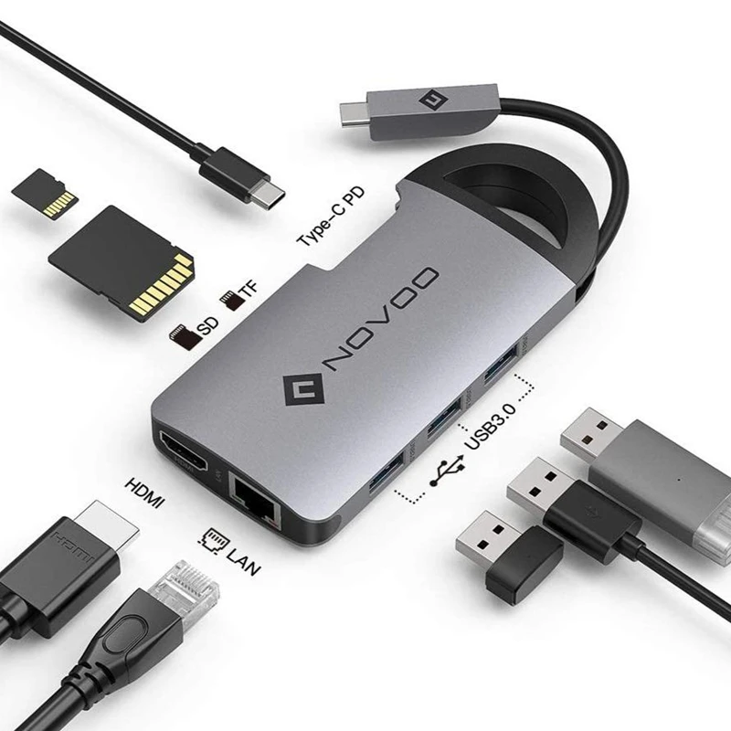 Промокоды: 2500NEWYEAR (2500₽-250₽) NOVOO 8-портовый USB-концентратор C 4K HDMI 100 Вт с питанием 1000