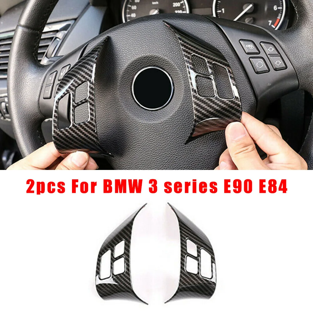 

E90 Trims 2 шт. декоративная рамка, наклейка на руль, 3 серии, АБС-пластик, черная кнопка, стиль из углеродного волокна, E84