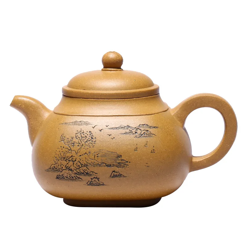 

Yixing purple clay pot square pot raw ore section mud square pan pot Kung Fu Tea Set Gift