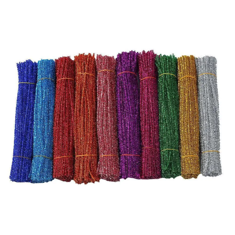 

100pcs Glitter Chenille Stems Pipe Cleaners Plush Tinsel Stems Wired Sticks Kids Educational DIY Craft Supplies Toys
