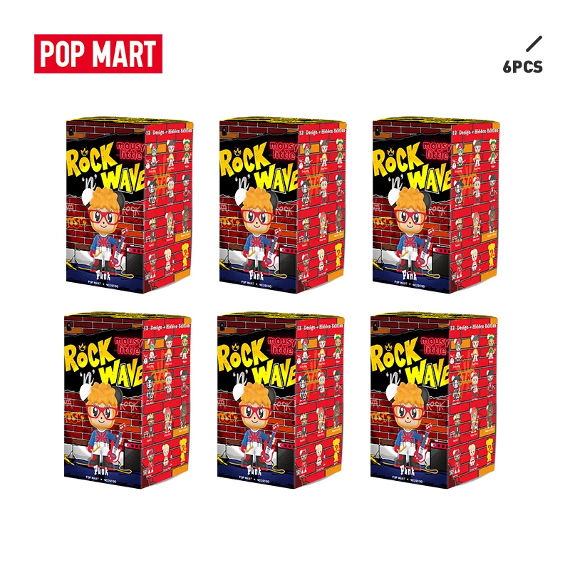 

POP MART 6PCS Stayreal Mousy little Rock'n Wave Series art figures Binary Action Figure Birthday Gift Kid Toy animal figures